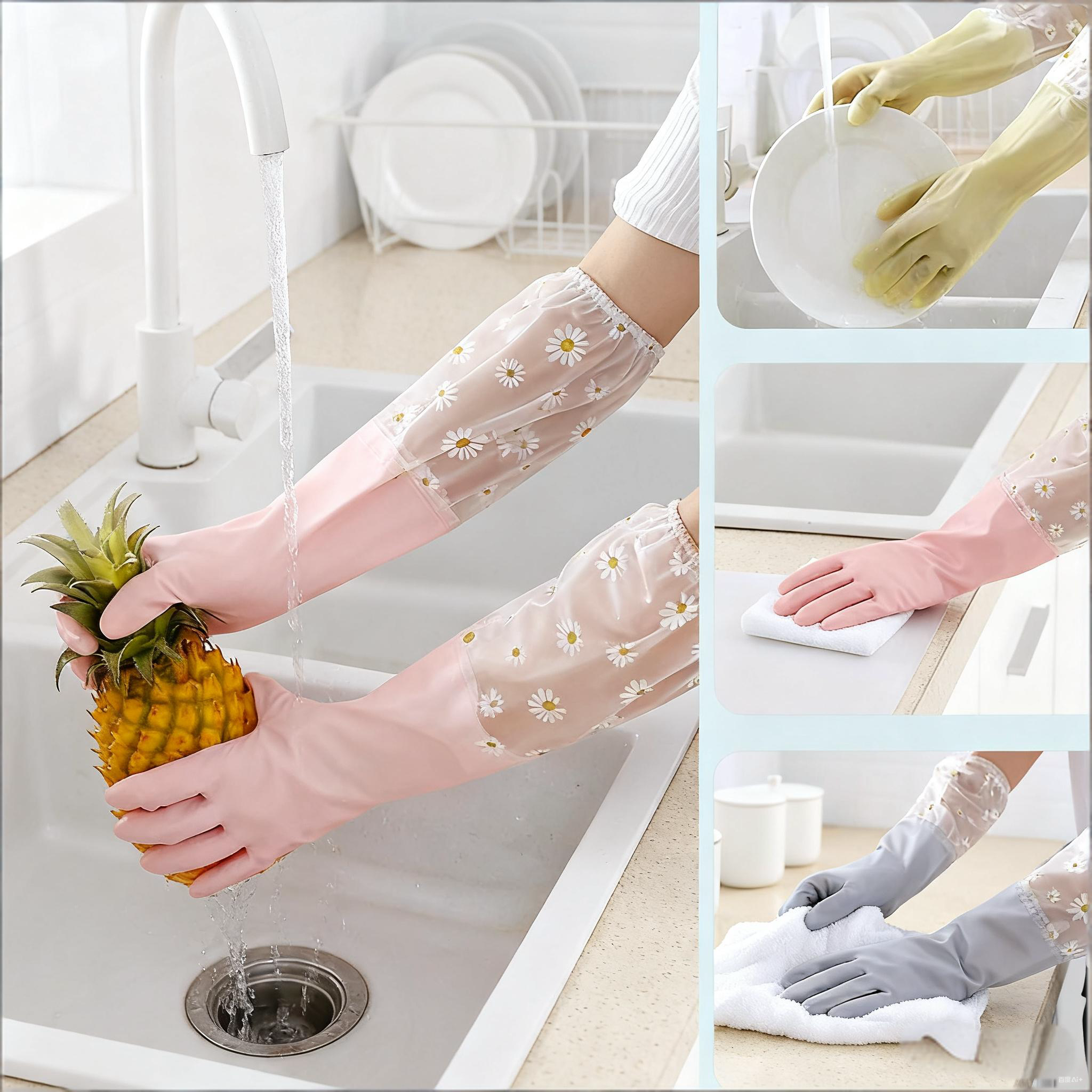 Commercial Kitchen Gloves - 1 Pair Rubber Gloves Long Sleeve