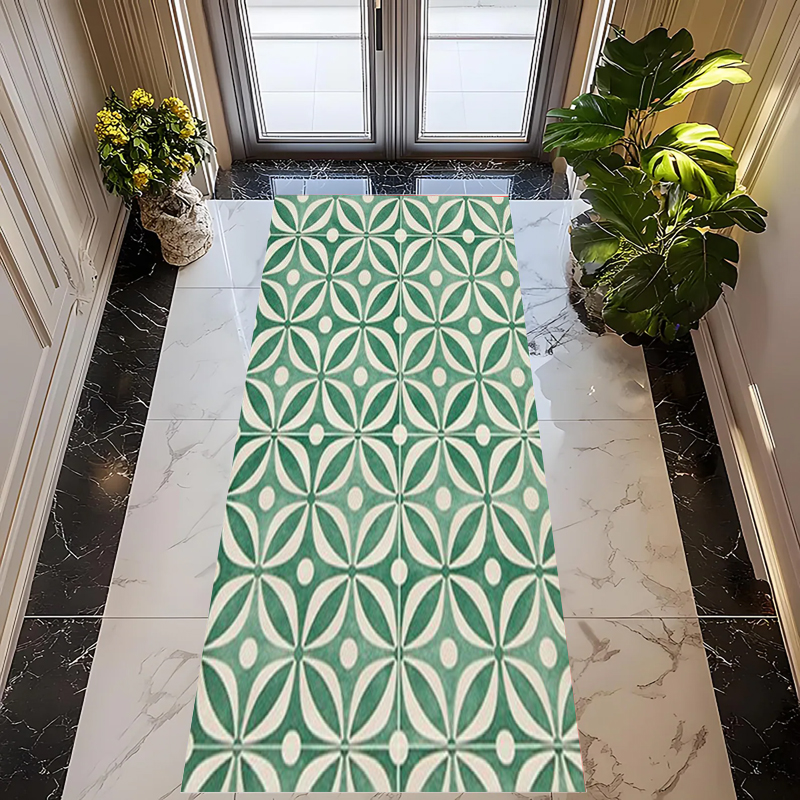 Commercial Kitchen Tile Flooring - Vintage Green Geometric Tile Pattern Runner