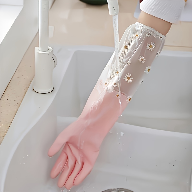 2pcs Floral Print PVC Cleaning - مراجعة Commercial Kitchen Gloves وسعره