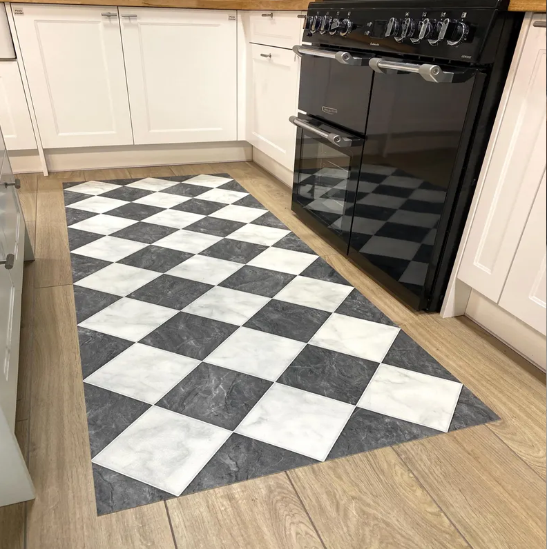 Checkerboard Vinyl Runner Rug  - مراجعة Commercial Kitchen Tile Flooring وسعره