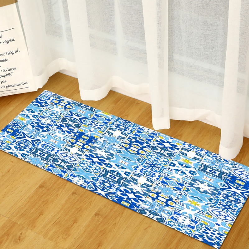 Long Rug Mediterranean Blue-Wh - مراجعة Commercial Kitchen Tile Flooring وسعره